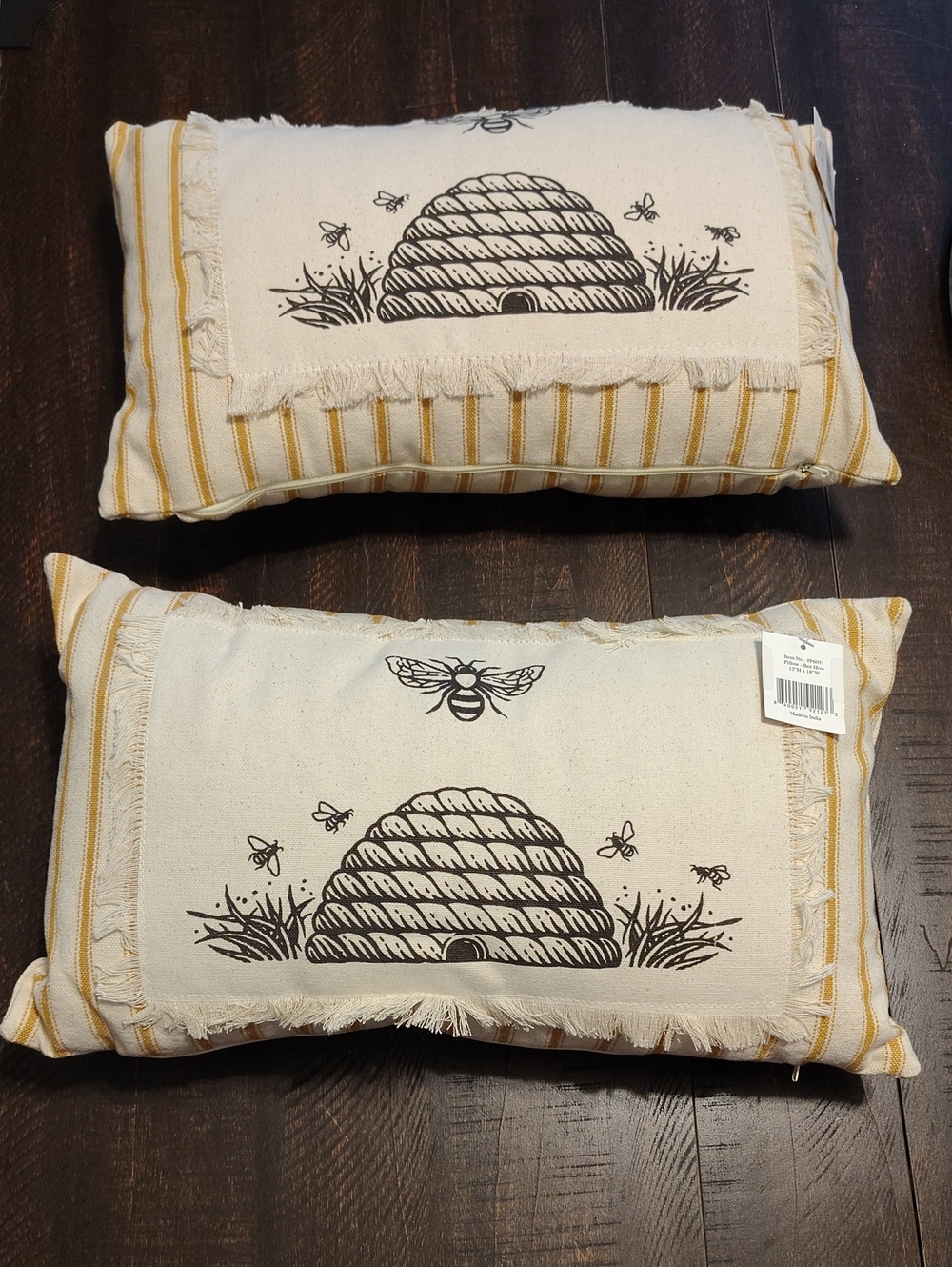 Audrey's Beehive Decorative Throw Pillows- Cream And Mustard Striped